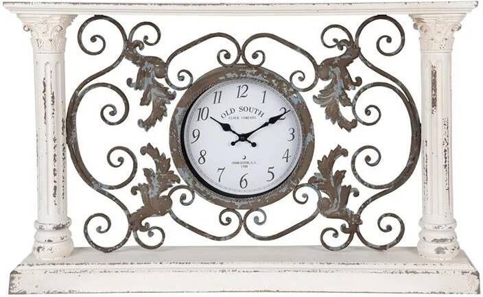 Clayre & Eef Staande Klok 76x48 cm Wit Hout Metaal Rechthoek Muurklok