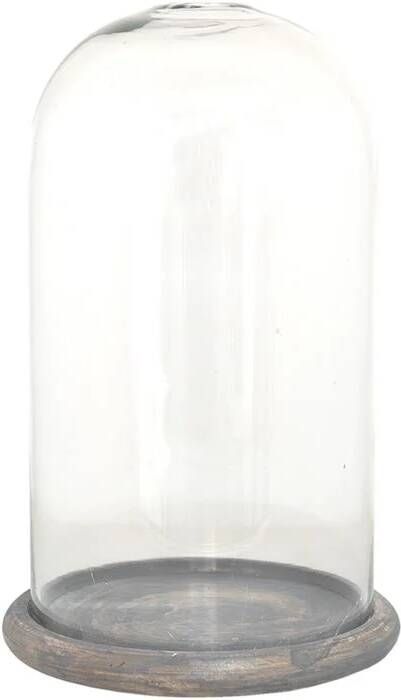 Clayre & Eef Stolp Ø 17*29 Cm Bruin Glas Hout Glazen Stolp Woondecoratie Woonaccessoires Transparant Glazen Stolp