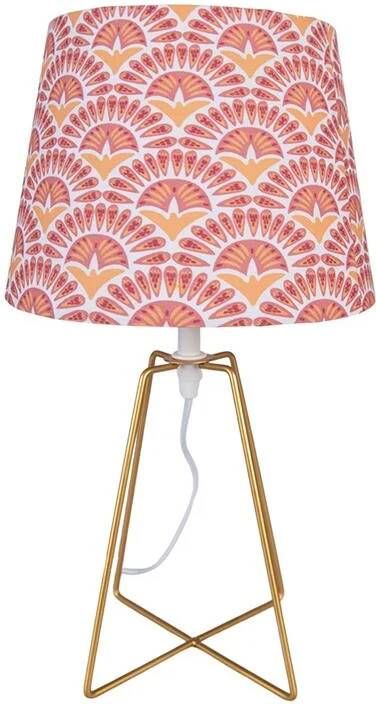 Clayre & Eef Tafellamp Ø 20x35 cm Oranje Goudkleurig Ijzer Textiel Bureaulamp Oranje Bureaulamp