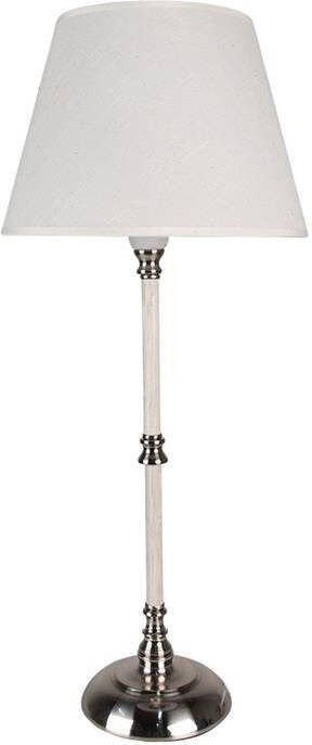 Clayre & Eef Tafellamp Ø 27x63 cm Beige Wit Ijzer Textiel Rond Bureaulamp Beige Bureaulamp