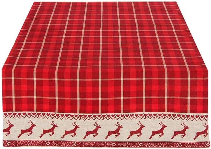 Clayre & Eef Tafelloper 50x140 cm Rood Beige Katoen Rechthoek Herten
