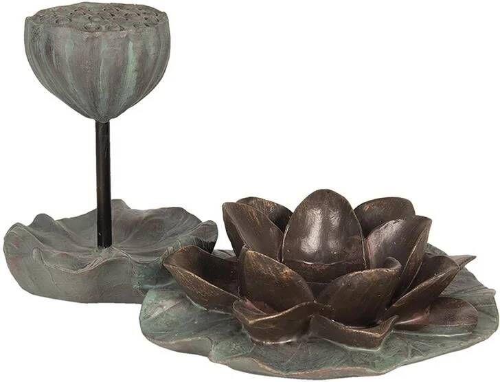 Clayre & Eef Theelichthouder Bloem 26x17x14 cm Grijs Bruin Kunststof