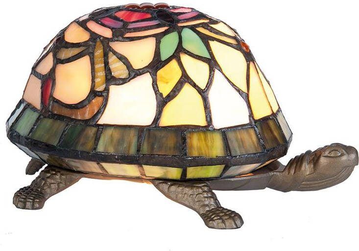 Clayre & Eef Lumilamp Tiffany Tafellamp 15x22x13 Cm Bruin Rood Glas Schildpad Tiffany Lampen Nachtlampje Glas In Lood Bruin Tiffany