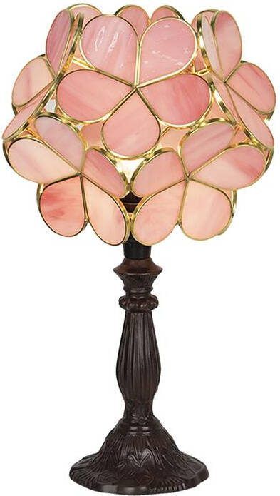 Clayre & Eef Lumilamp Tiffany Tafellamp 43 Cm Roze Glas Bloemen Tiffany Bureaulamp Tiffany Lampen Glas In Lood Roze Tiffany