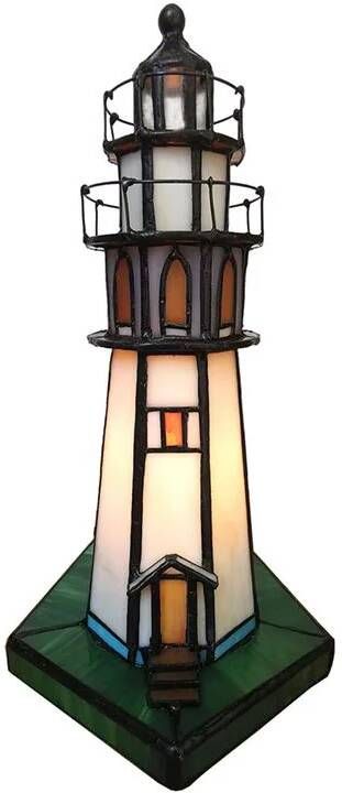 Clayre & Eef Lumilamp Tiffany Tafellamp 11*11*25 Cm Meerkleurig Glas In Lood