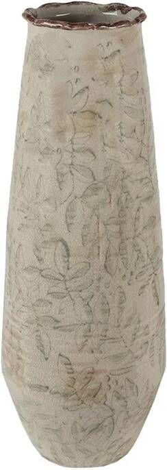 Clayre & Eef Vaas Ø 14x40 cm Groen Beige Keramiek Bladeren Decoratie