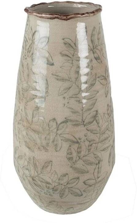 Clayre & Eef Vaas Ø 15x30 cm Groen Beige Keramiek Bladeren Decoratie