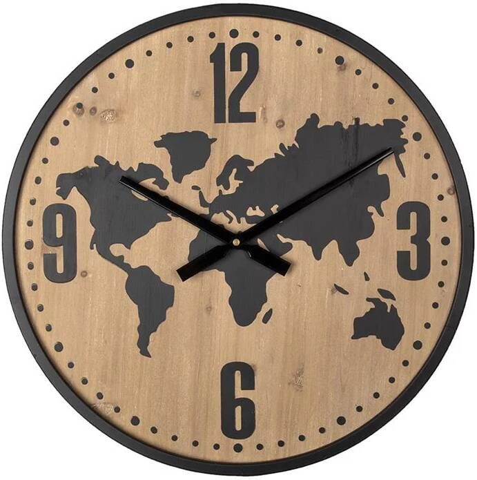 Clayre & Eef Wandklok Ø 50 cm Bruin MDF Metaal Rond Muurklok Bruin Muurklok