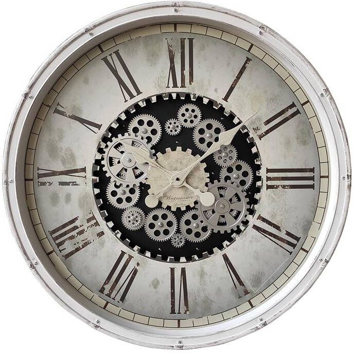 Clayre & Eef Wandklok Ø 76 cm Wit Kunststof Rond Muurklok Hangklok Keukenklok Wit Muurklok Hangklok