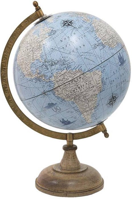 Clayre & Eef Wereldbol 22x33 cm Blauw Hout Metaal Globe