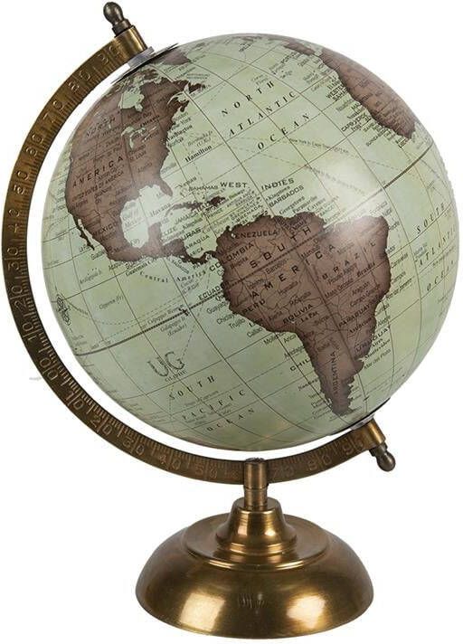 Clayre & Eef Wereldbol 22x33 cm Groen Bruin Hout Ijzer Globe