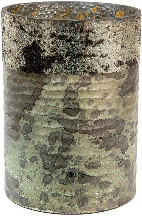 Clayre & Eef Windlicht Ø 18x25 Cm Groen Glas Rond Kaarsenhouder Sfeerverlichting Groen Kaarsenhouder Sfeerverlichting