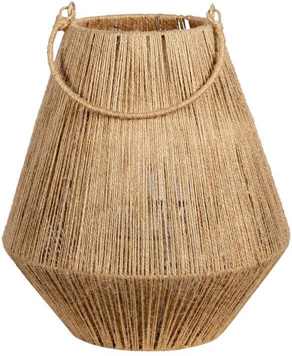 Clayre & Eef Windlicht Ø 26*31 Cm Bruin Jute Rond Kaarsenhouder Sfeerverlichting Bruin Kaarsenhouder Sfeerverlichting