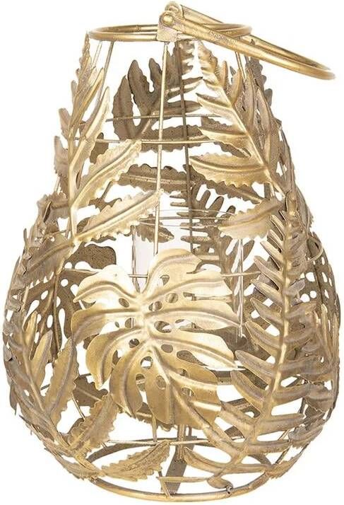 Clayre & Eef Windlicht Ø 28x42 cm Goudkleurig Ijzer Glas Rond Bladeren