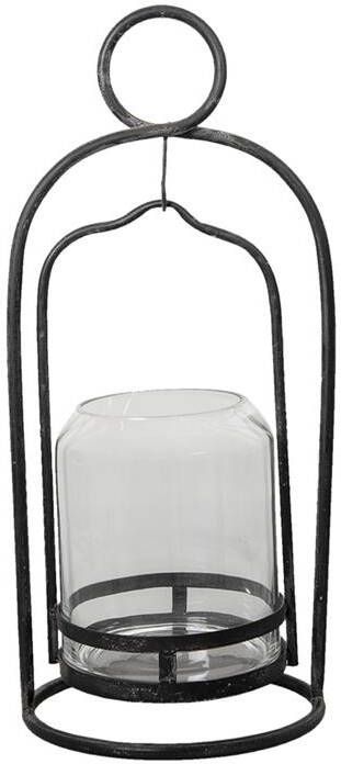 Clayre & Eef Windlicht Ø 29x65 Cm Zwart Metaal Rond Kaarsenhouder Sfeerverlichting Zwart Kaarsenhouder Sfeerverlichting