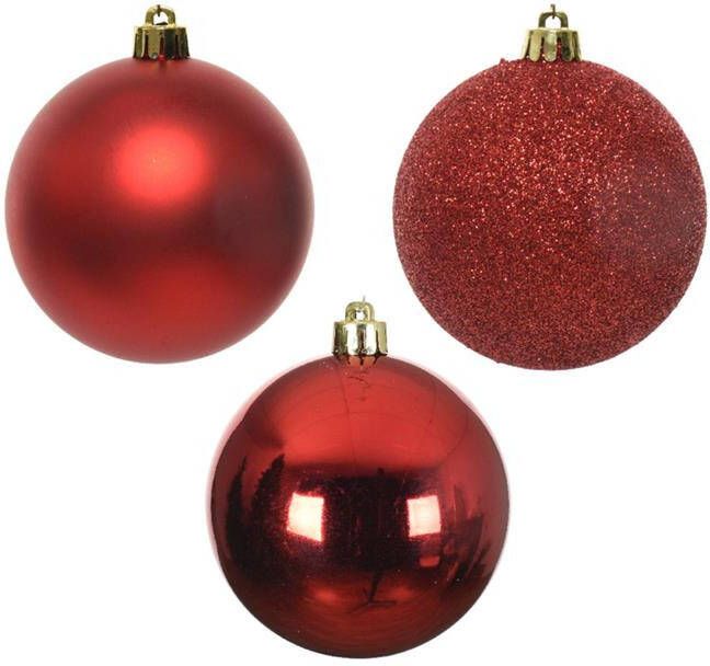 Decoris Kerstballen 34ST rood kunststof glans|mat 8 cm