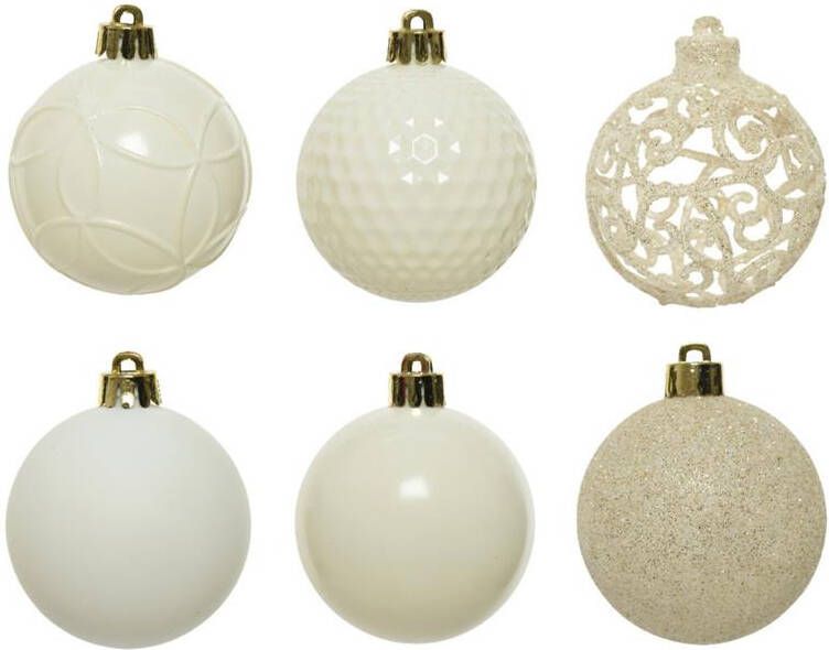 Decoris Kerstballen 37 stuks kunststof wol wit 6 cm