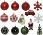 Decoris 25x stuks kerstballen en kersthangers figuurtjes rood wit groen kunststof Kersthangers - Thumbnail 2