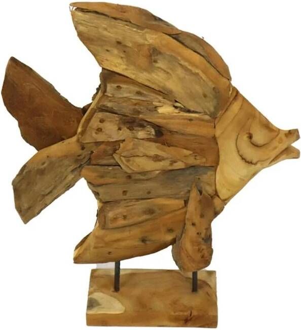 Dijk Natural Collections DKNC Vis op standaard Bir Zar Teak 38x12x45cm Bruin