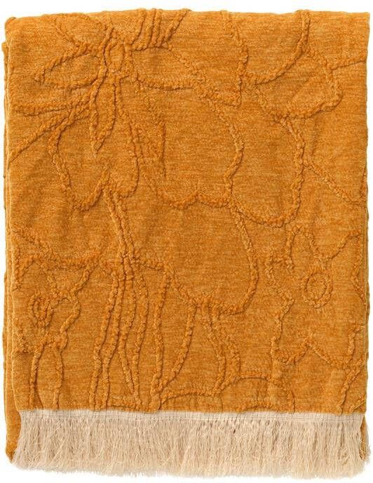 Dutch Decor FLORINE Plaid 140x180 cm met ingeweven patroon effen kleur met franjes Golden Glow geel - Foto 2
