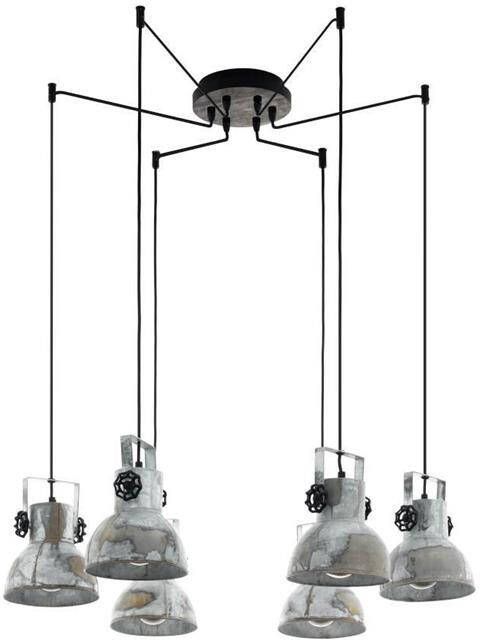 EGLO hanglamp 6-lichts Barnstaple hout oud-zink zw