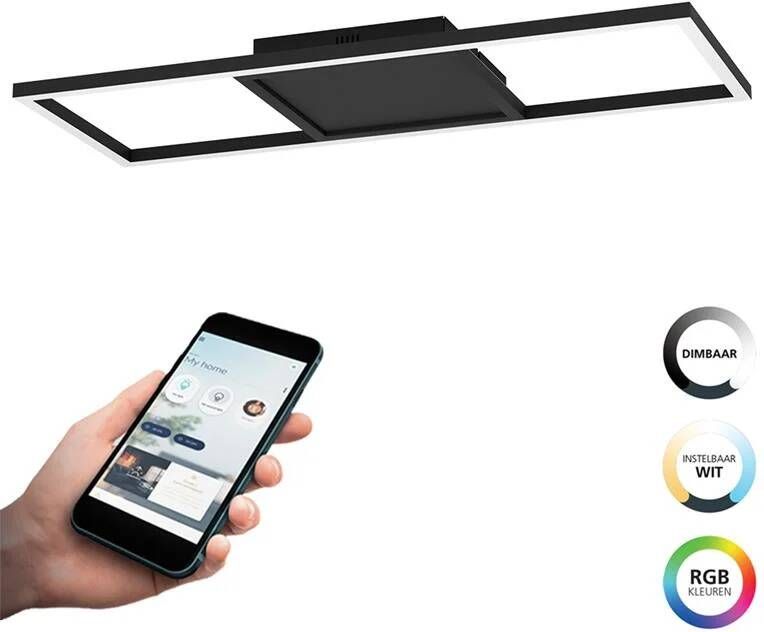 EGLO  connect.z Calagrano-Z Smart Plafondlamp - 64 cm - Zwart Wit - Instelbaar RGB & wit licht - Dimbaar - Zigbee