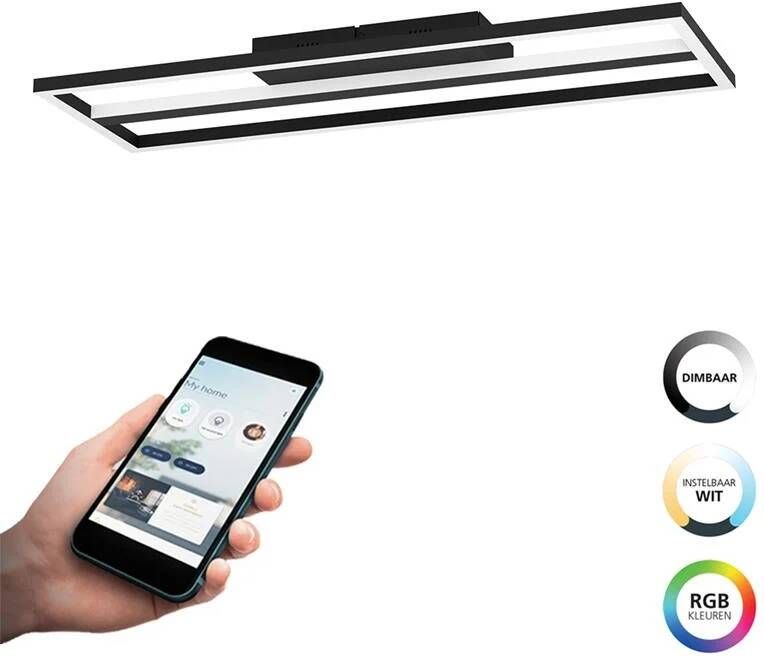 EGLO  connect.z Calagrano-Z Smart Plafondlamp - 64 cm - Zwart Wit - Instelbaar RGB & wit licht - Dimbaar - Zigbee