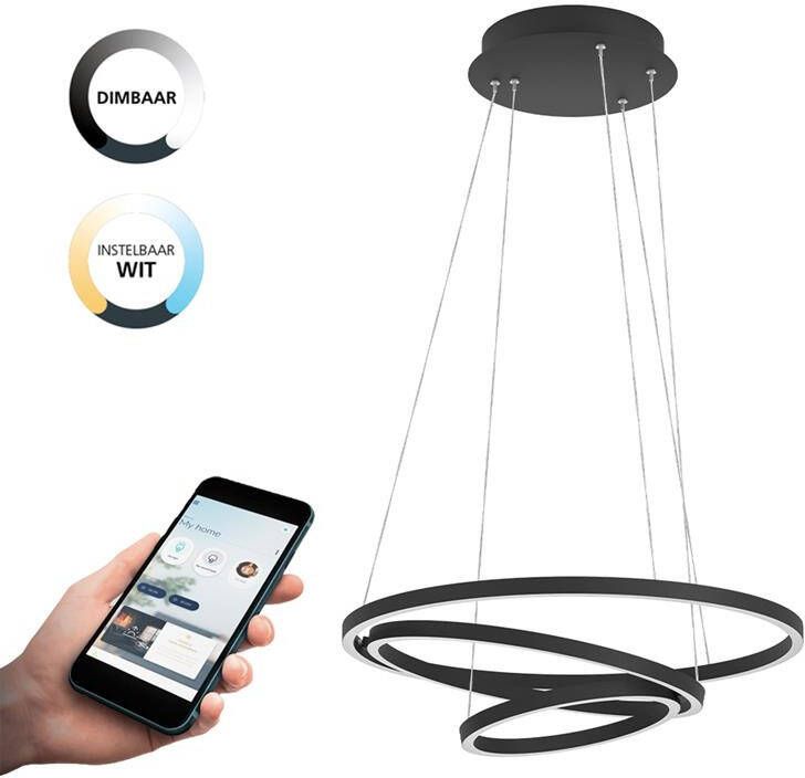 EGLO  connect.z Lobinero-Z Smart Hanglamp - Ø 58 cm - Zwart Wit - Instelbaar wit licht - Dimbaar - Zigbee