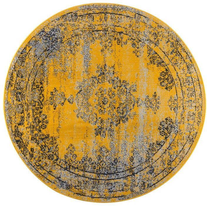 Eva Interior Vintage Vloerkleed Geel Okergeel Rond 235cm (XL) Bloom
