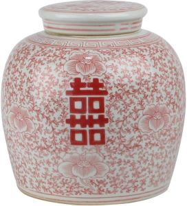 Fine Asianliving Chinese Gemberpot Rood Wit Dubbele Blijdschap