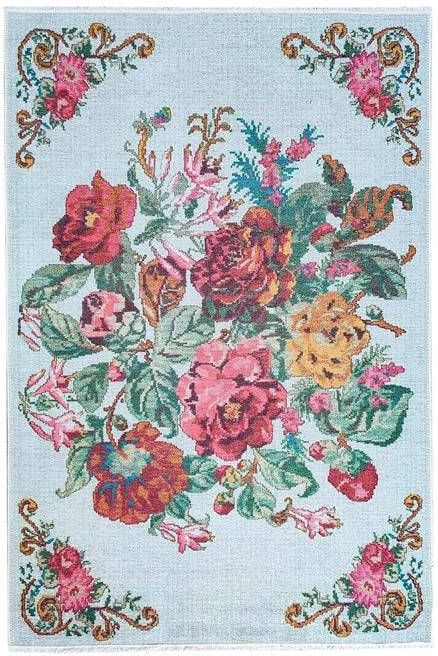 FlyCarpets Adrasos Vintage Gebloemd Vloerkleed -Multi-Wasbaar