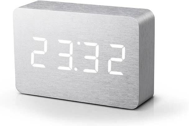 Gingko Brick click clock Wekker Aluminium|LED Wit