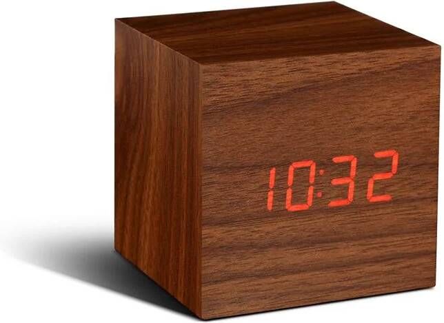 Gingko Cube click clock Alarmklok Walnoot|LED Rood