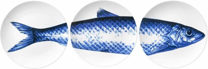 Heinen Delfts Blauw | Borden met Vis | Set van 3 Ø 26 5 cm
