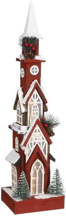 House of Seasons Huis Decoratief Object 16x14x63 cm Hout Rood