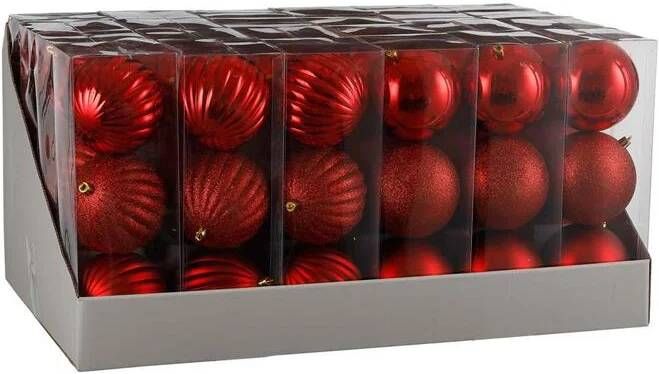 House of Seasons onbreekbare kerstballen rood 72 stuks dia in cm: 10