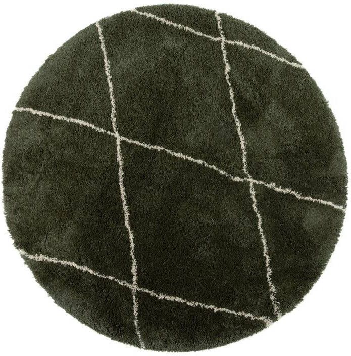 Interieur05 Berber vloerkleed rond hoogpolig Groen Cream 240 Ø (XL) scandinavisch nea