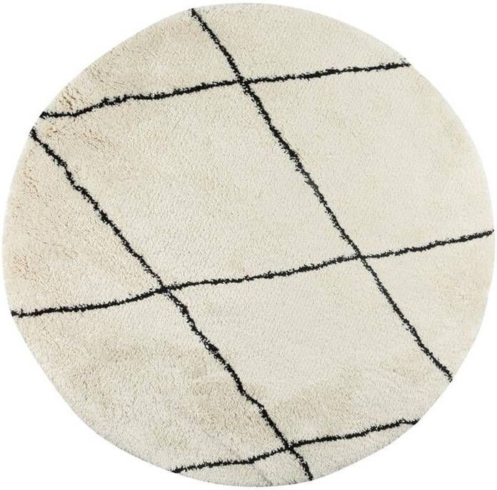 Interieur05 Berber vloerkleed rond hoogpolig Cream Zwart 200 Ø (XL) scandinavisch nea