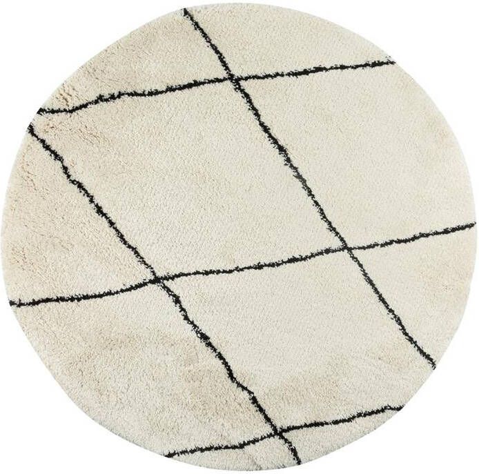 Interieur05 Berber vloerkleed rond hoogpolig Cream Zwart 240Ø (L) scandinavisch nea