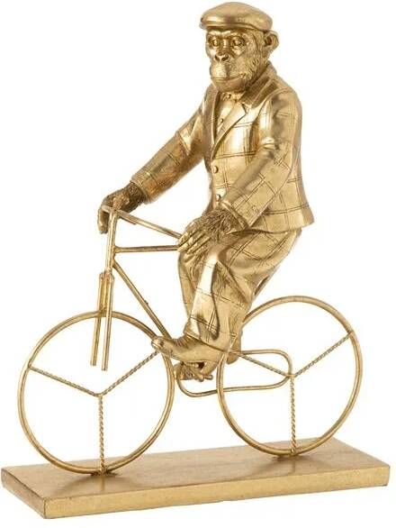 J-Line decoratie Aap Fiets polyresin goud large
