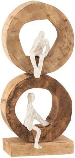 J-Line decoratie Figuur 2 Denkers Ringen hout|aluminium naturel|wit