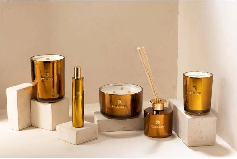 J-Line geurkaars Excellent Golden Honey glas oker large 40U