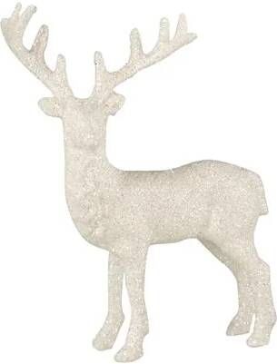 J-Line Rendier kersthanger kunststof glitter| wit 3x