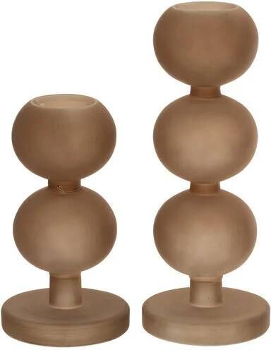 J-Line kandelaar Malik glas taupe set van 2
