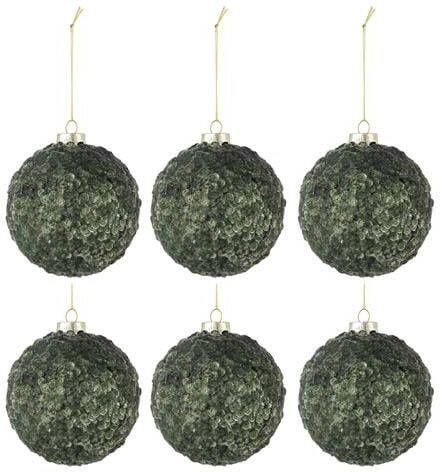 J-Line Kerstballen glas donker groen & glitters small 6 stuks