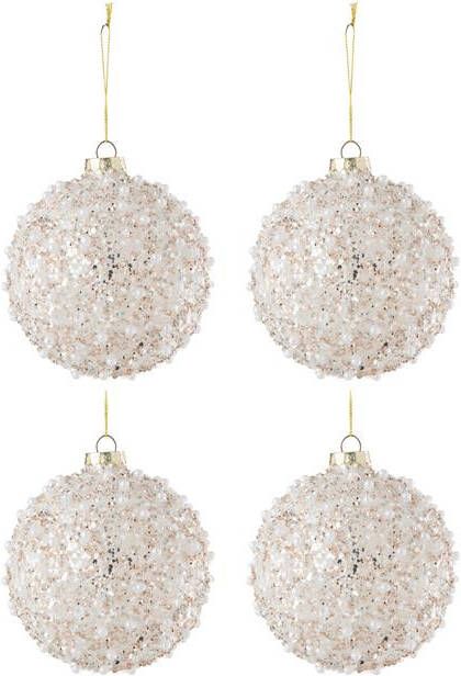 J-Line Kerstballen glas| parels wit| glitter 4x