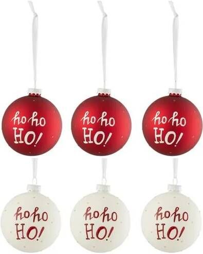 J-Line Kerstballen Hohoho! glas wit| rood 6x