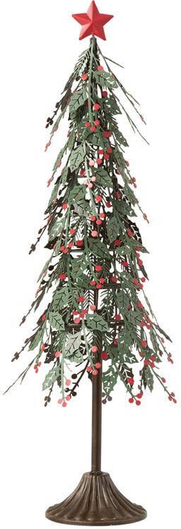 J-Line kerstboom op voet met blaadjes metaal groen|rood large