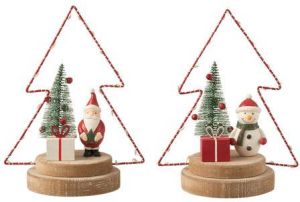 J-Line Kerstboom+Led Kerst Hout Rood|Groen|Naturel Assortiment Van 2