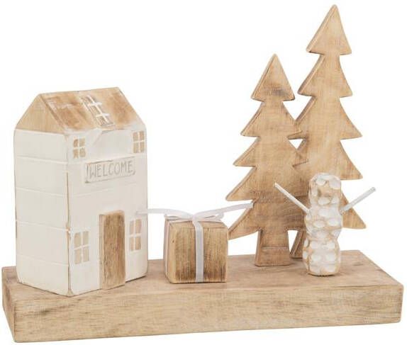 J-Line Kerstdorp zonder verlichting hout naturel| wit 30 cm